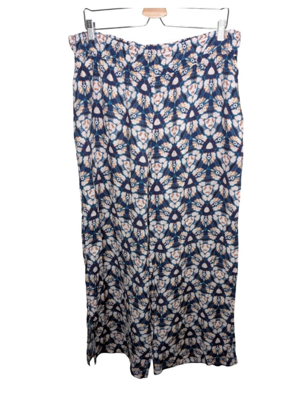 Anthropologie Geometrical Blue White Wide-Leg Pull on Pants XL